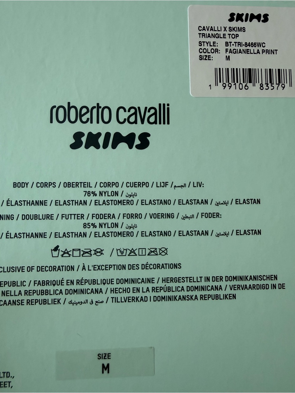 SKIMS Roberto Cavalli Mint Green Printed Swim Top - Picture 4 of 6